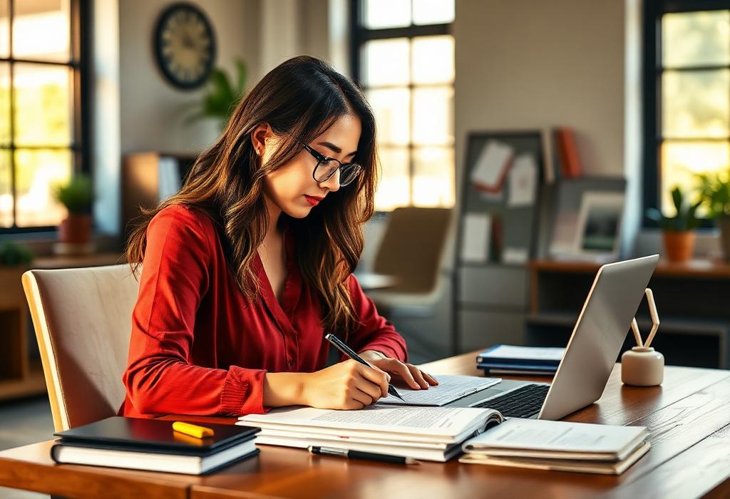 Writer drafting a long-form article at a desk