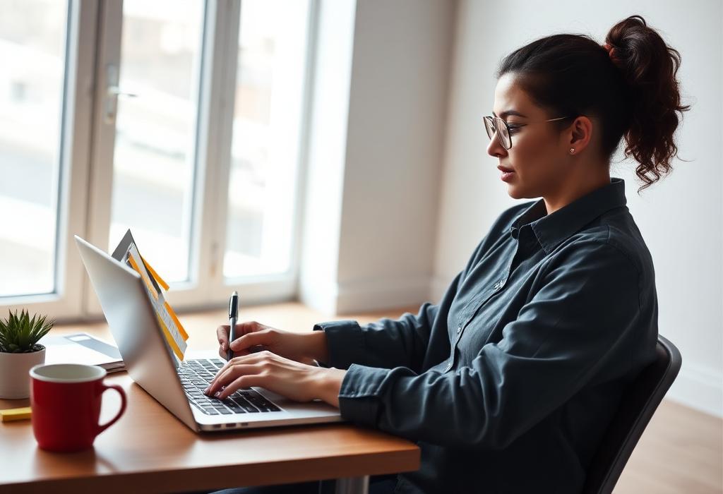 Marketer writing social content on a laptop