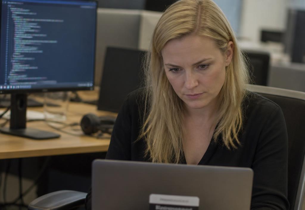 Developer reviewing structured data code on a laptop